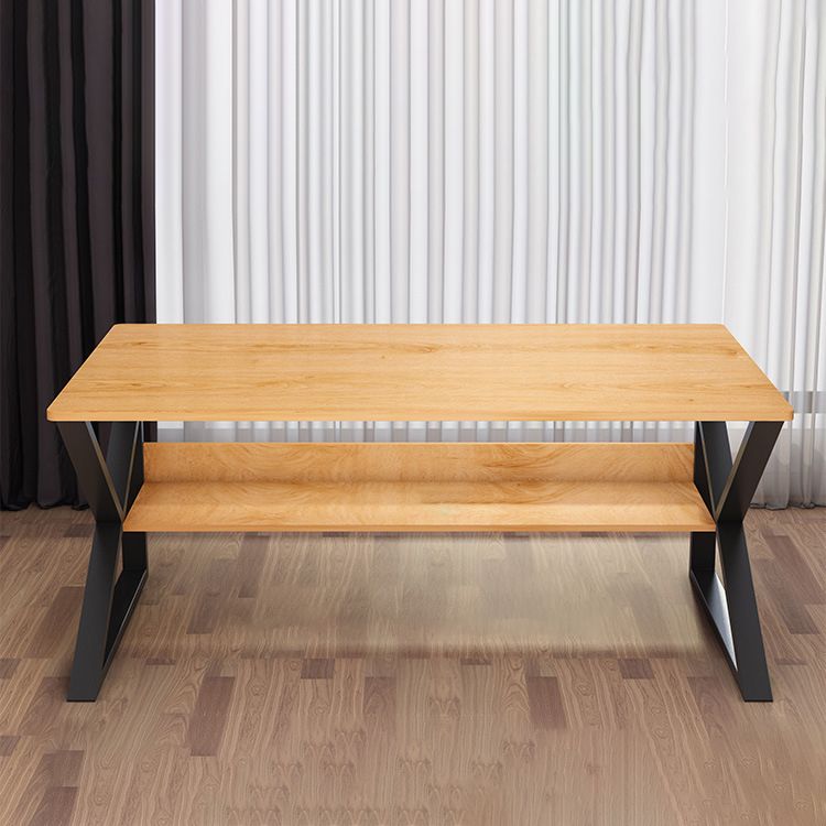 Rectangular Manufactured Wood Writing Desk Contemporary Trestle Base Desk with Shelf Clearhalo 'furn' 'furn_office_desk' 'Furniture' 'Office Desks' 'Office Furniture' 'office_desk' 1200x1200_153ee4d5-3ab6-4f70-af93-315c91e866b1