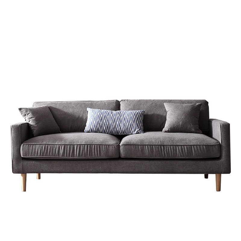 Fabric Slipcovered Sofa Dark Grey Square Arm Sofa with 3 Pillows