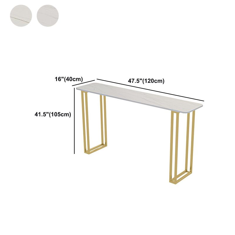 Stone Contemporary Sled Cocktail Bar Table Gold and White Rectangle Counter Table Clearhalo 'Bar Furniture' 'Bar Tables' 'bar_tables' 'furn' 'furn_bar_tables' 'Furniture' 'furniture_bar_tables' 'Kitchen & Dining Furniture' 1200x1200_15409168-c89a-4c04-b3ad-a00c4a566eee