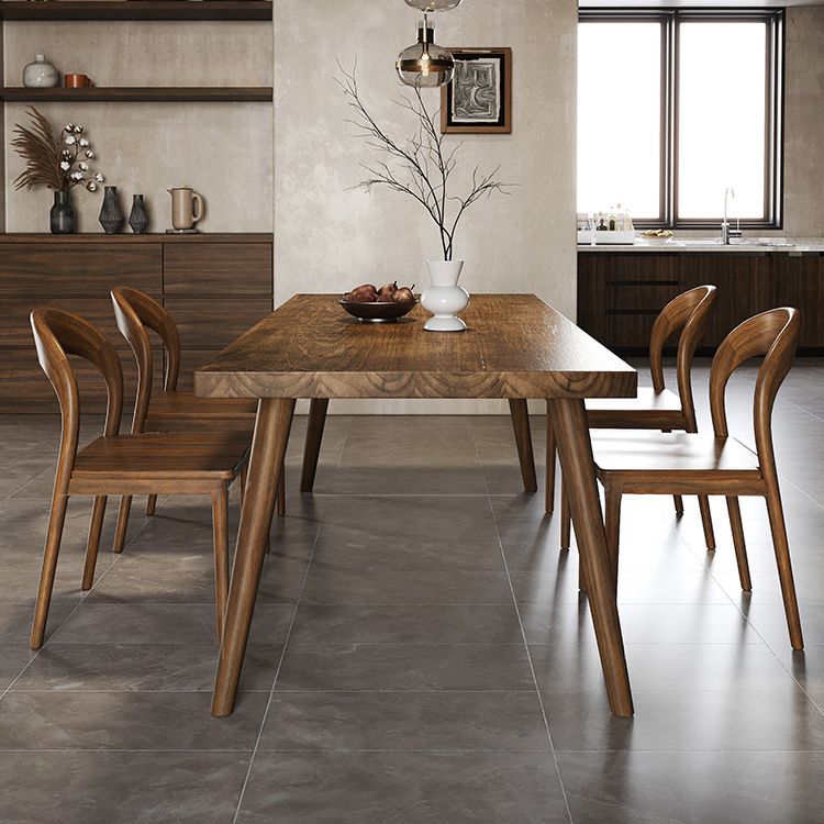 Mesa de comedor estilo simplicidad, mesa de comedor rectangular de madera maciza, color marrón