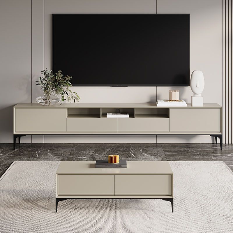 Modern Stone & Wood TV stand 18.11 "H 3/4-Drawer TV con scaffali