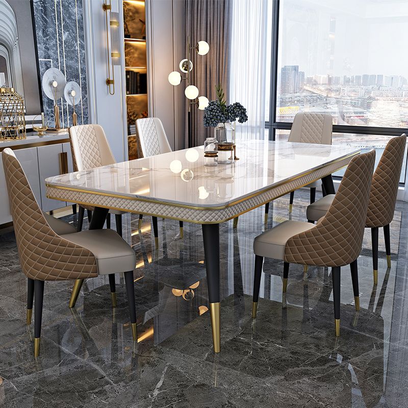 Glam 1/4/5/7 Pieces White Dining Table Set with Sintered Stone Top Rectangle Dinette Set Clearhalo 'Dining Room Sets' 'Dining Tables & Seating' 'dining_room_set' 'furn' 'furn_dining_room_set' 'Furniture' 'furniture_dining_room_set' 'Kitchen & Dining Furniture' 'kitchen&dining_furn' 'kitchen' 1200x1200_1547b0cd-81ea-499c-8420-3cc2298e686b