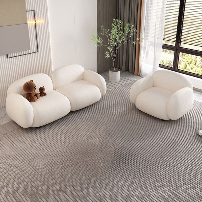 Modern Rolled Arm Sofa White Velvet Sofa for Living Room, Apartment