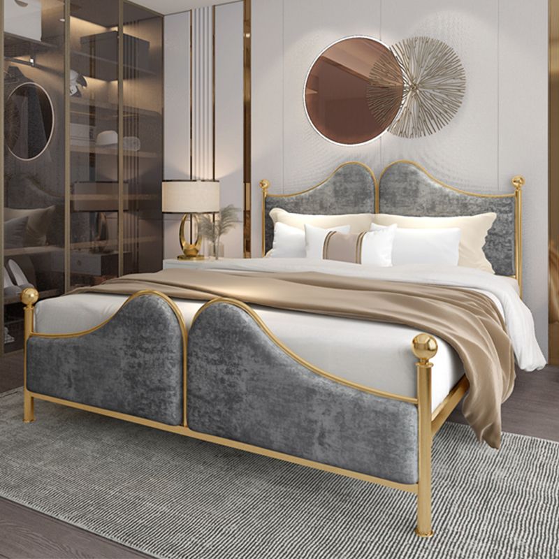 Glam Simple Metallic Bed Frame Upholstered Headboard Iron Panel Bed Clearhalo 'Bedroom Furniture' 'Beds' 'furn' 'furn_beds' 'Furniture' 1200x1200_1549a120-f490-4ee3-8a89-d44b8b6107f4