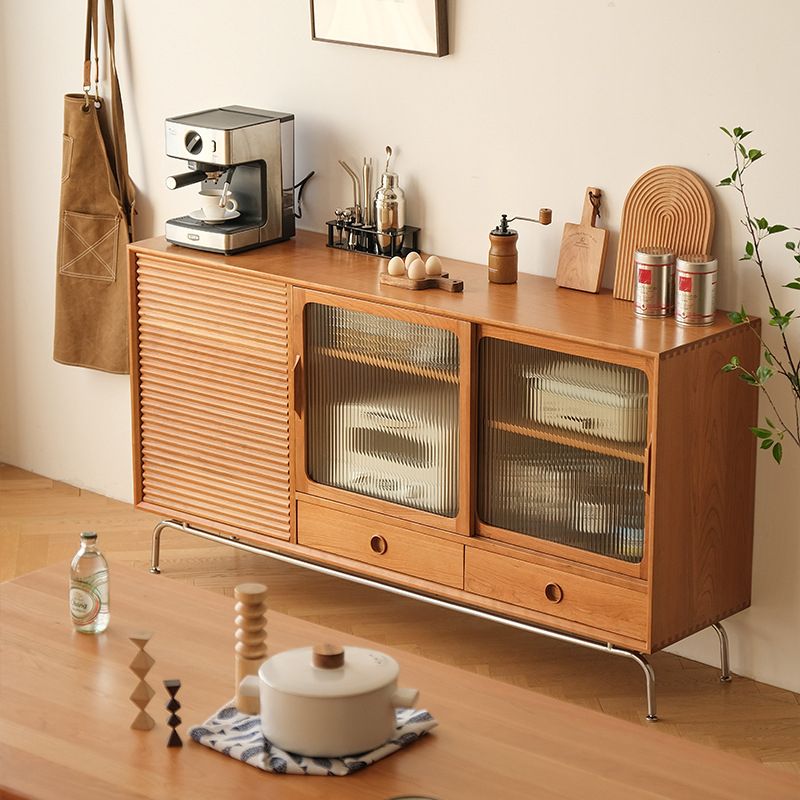 Tavolo di sideboard in legno massiccio marrone Server da pranzo moderno con cassetti