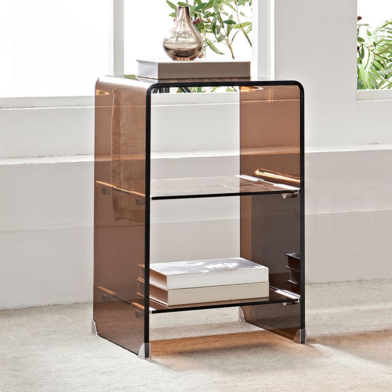 Modern Glass Corner Table Square Brown Side End Table for Living Room