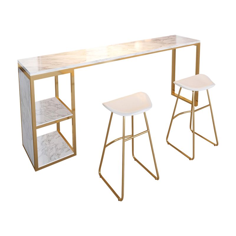 Glam Rectangle Faux Marble Bar Table Double Pedestal Bar Table with 2-Shelf, Only Table Clearhalo 'Bar Furniture' 'Bar Tables' 'bar_tables' 'furn' 'furn_bar_tables' 'Furniture' 'furniture_bar_tables' 'Kitchen & Dining Furniture' 1200x1200_15558eab-9b68-44c7-b6e9-5ad3f1290326