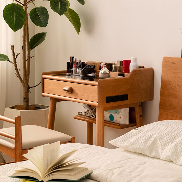 Minimalism Solid Wood Makeup Table Vanity Stool with Drawers and Mirror Clearhalo 'Bedroom Furniture' 'furn' 'furn_makeup_vanities' 'Furniture' 'Makeup Vanities' 'makeup_vanities' 1200x1200_15563988-8a0b-4dfe-adc0-b0b9388241c3