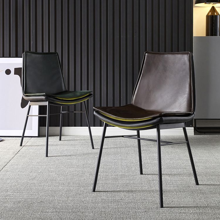 Industrial Style Leather Dining Chairs Solid Back Armless Side Chairs (Set of 2) Clearhalo ' kitchen&dining_furn' 'Dining Chairs' 'Dining Tables & Seating' 'dining_chair' 'furn' 'furn_dining_chair' 'Furniture' 'furniture_dining_chair' 'Kitchen & Dining Furniture' 'kitchen' 1200x1200_1557a605-8ba1-4fb9-9d84-57873f6c00c7