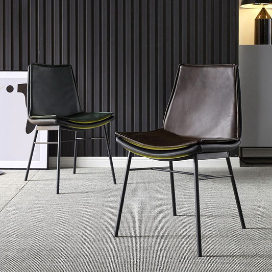 Industrial Style Leather Dining Chairs Solid Back Armless Side Chairs (Set of 2) Clearhalo ' kitchen&dining_furn' 'Dining Chairs' 'Dining Tables & Seating' 'dining_chair' 'furn' 'furn_dining_chair' 'Furniture' 'furniture_dining_chair' 'Kitchen & Dining Furniture' 'kitchen' 1200x1200_1557a605-8ba1-4fb9-9d84-57873f6c00c7