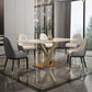 Modern Style Sintered Stone Dining Table with White Table and Gold Trestle Base for Home Use Clearhalo 'Dining Room Sets' 'Dining Tables & Seating' 'dining_room_set' 'furn' 'furn_dining_room_set' 'Furniture' 'furniture_dining_room_set' 'Kitchen & Dining Furniture' 'kitchen&dining_furn' 'kitchen' 1200x1200_155e1760-edf3-45a0-93ee-5b64530a1882