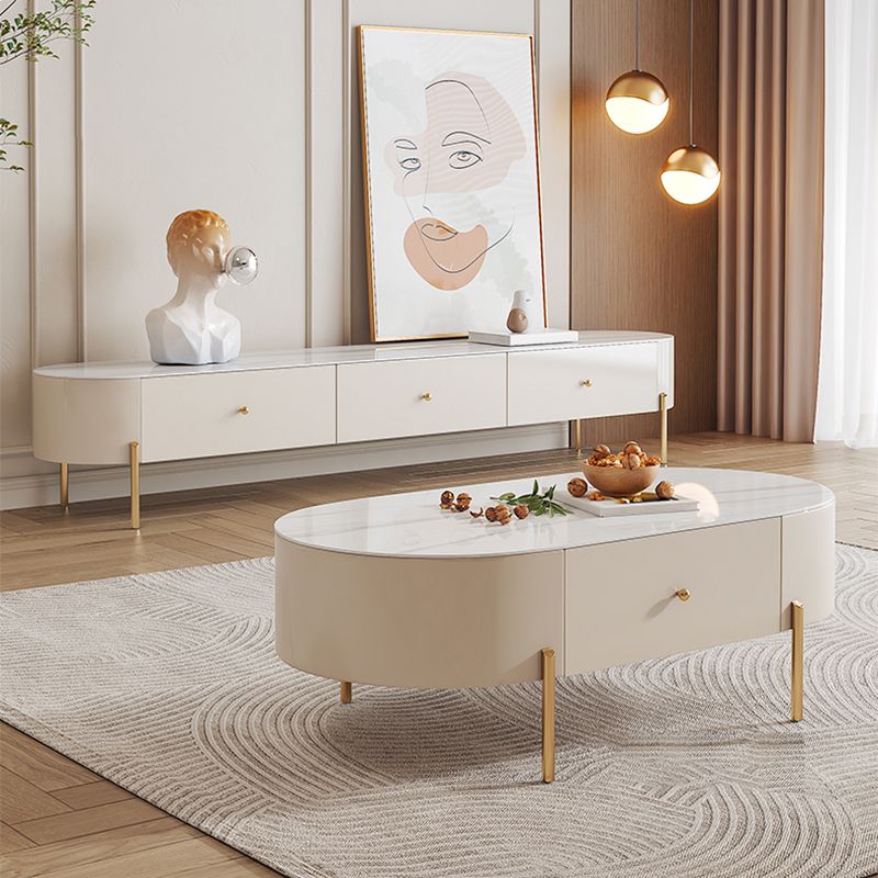 2 Legs Single Coffee Table Glam Oval Coffee Table with Drawer Clearhalo 'Coffee & Accent Tables' 'Coffee Tables' 'coffee_tables' 'furn' 'furn_coffee_tables' 'Furniture' 'Living Room Furniture' 1200x1200_155f19fc-c87f-4f07-8c95-6700eb0461ba