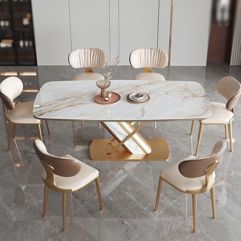 Stone Top Dining Table Traditional Luxury Rectangle Dining Table with Pedestal Base Clearhalo 'Dining Tables & Seating' 'Dining Tables' 'dining_table' 'furn' 'furn_dining_table' 'Furniture' 'furniture_dining_table' 'Kitchen & Dining Furniture' 'kitchen' 'kitchen_dining_table' 1200x1200_1561a752-e2d3-49e6-8d38-71b2d2b565e6