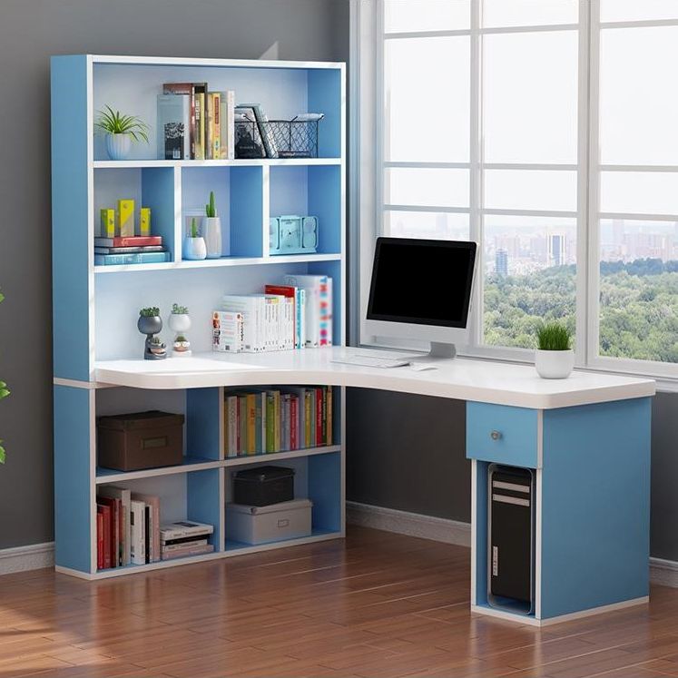 Scrivania di scrittura angolare in legno fabbricato scrivania moderna con libreria, 47,2 "l x 23,6" w x 28,5 "h