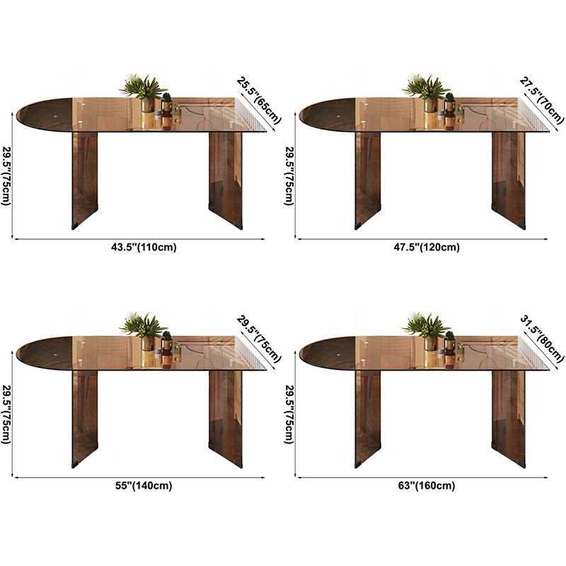 Contemporary Tempered Glass Dining Table Double Pedestal Dining Table for Dining Room Clearhalo ' dining_table' 'Dining Tables & Seating' 'Dining Tables' 'Furniture' 'furniture_dining_table' 'Kitchen & Dining Furniture' 'kitchen&dining_furn' 'kitchen' 'kitchen_dining_table' 1200x1200_156774d5-b49d-4428-925c-d2ca954bdb26