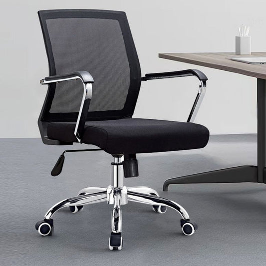 Modern Wheels Arm Chair Microfiber Black Conference Mid-Back Chair Clearhalo 'furn' 'furn_office_chair' 'Furniture' 'Office Chairs' 'Office Furniture' 'office_chair' 1200x1200_156948a9-6ca6-48c7-84bd-179d5e641d27