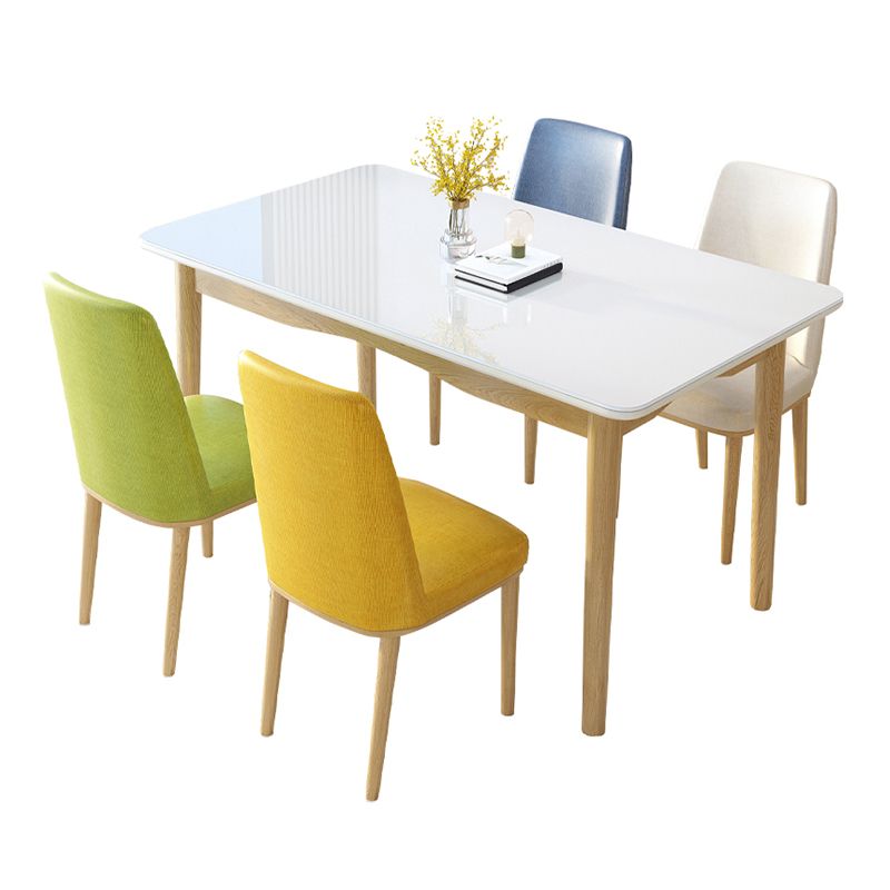 Tavolo da pranzo con vetro bianco rettangolo bianco contemporaneo con gambe