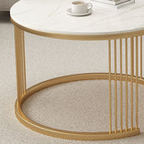 Metal and Slate Coffee Table Glam Round Frame Coffee Table Set