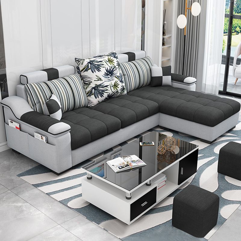 Dark Gray Pillow Top Arm Sectional Upholstered Cushions Back Sofa and Chaise Clearhalo 'furn' 'furn_sectionals' 'Furniture' 'furniture_sectionals' 'kitchen' 'kitchen_sectionals' 'Living Room Furniture' 'Sectionals' 1200x1200_157359ab-1f58-4bf8-b675-8246032a9a34