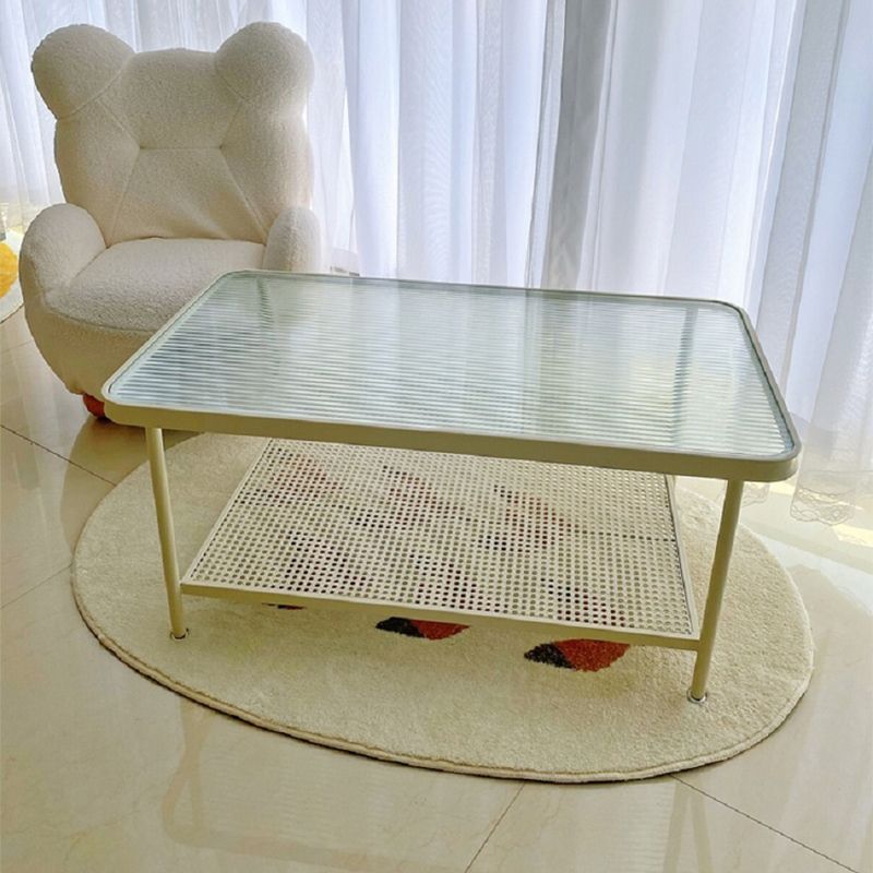 Four Legs Glass Coffee Table Shelf Included Geometric Single Cocktail Table Clearhalo 'Coffee & Accent Tables' 'Coffee Tables' 'coffee_tables' 'furn' 'furn_coffee_tables' 'Furniture' 'Living Room Furniture' 1200x1200_15753060-35cf-4237-a161-84a3e9da910f