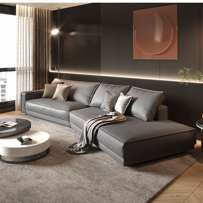 Modern Light Gray Curved Sofa Genuine Leather Corner Sectional for Apartment Clearhalo 'furn' 'furn_sectionals' 'Furniture' 'furniture_sectionals' 'Living Room Furniture' 'Sectionals' 1200x1200_15764bf9-cef9-4820-89e5-1d10c465b0bd