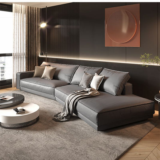 Modern Light Gray Curved Sofa Genuine Leather Corner Sectional for Apartment Clearhalo 'furn' 'furn_sectionals' 'Furniture' 'furniture_sectionals' 'Living Room Furniture' 'Sectionals' 1200x1200_15764bf9-cef9-4820-89e5-1d10c465b0bd