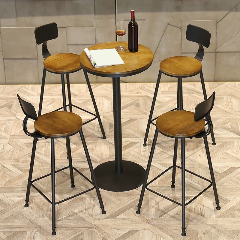 Mesa de bar fija de madera, mesa de Pub de madera maciza de hierro negro para Patio
