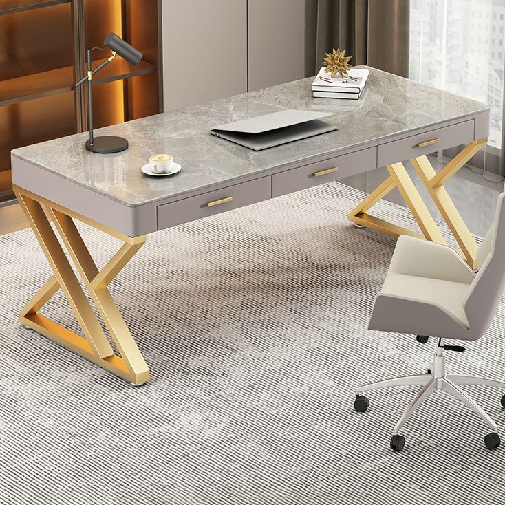 29.25-inch H Classic Glam Writing Desk Desk Curved Stone Office Desk