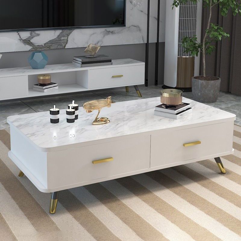 Contemporary Wooden Coffee Table with 4 Legs and 2 Storage Drawers Clearhalo 'Coffee & Accent Tables' 'Coffee Tables' 'coffee_tables' 'furn' 'furn_coffee_tables' 'Furniture' 'Living Room Furniture' 1200x1200_157973dc-ce34-4274-95c5-2dac1e6365ba