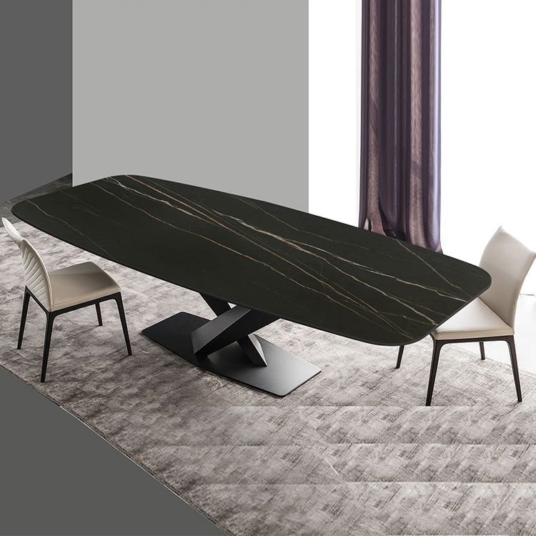 Sintered Stone Rectangle Dining Table Industrial Black Kitchen Table with Pedestal Base Clearhalo 'Dining Tables & Seating' 'Dining Tables' 'dining_table' 'furn' 'furn_dining_table' 'Furniture' 'furniture_dining_table' 'Kitchen & Dining Furniture' 'kitchen' 'kitchen_dining_table' 1200x1200_157acc1b-dc48-404e-8604-9978eede9910