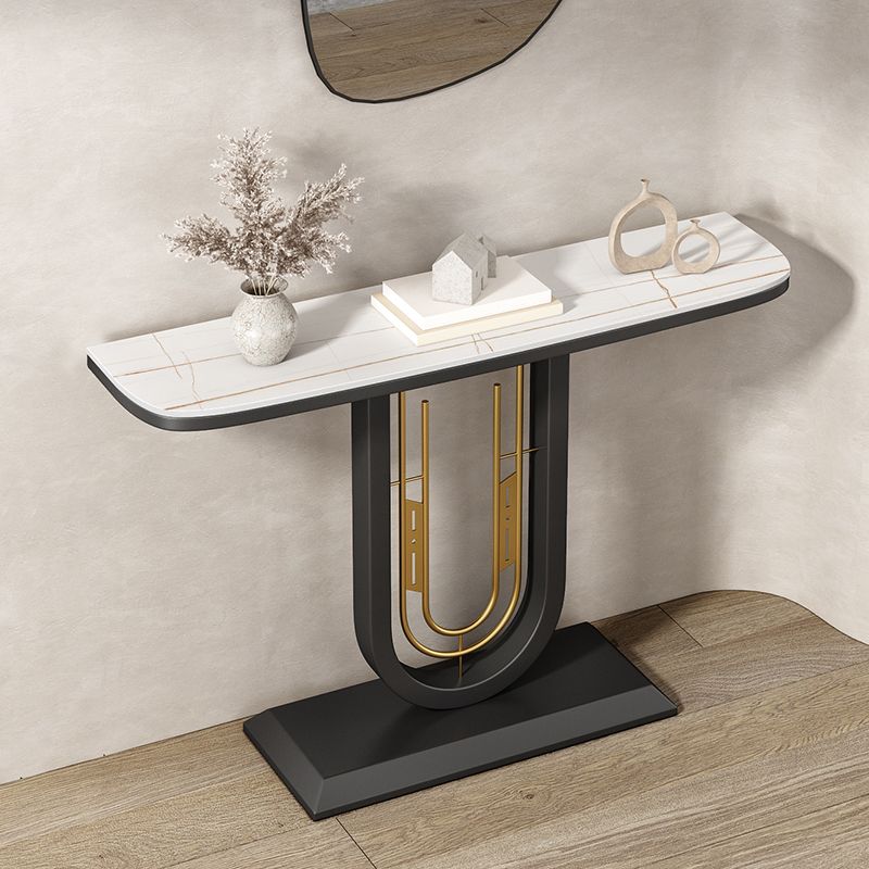Black Pedestal Table Modern Half Moon Accent Tablel for Hall
