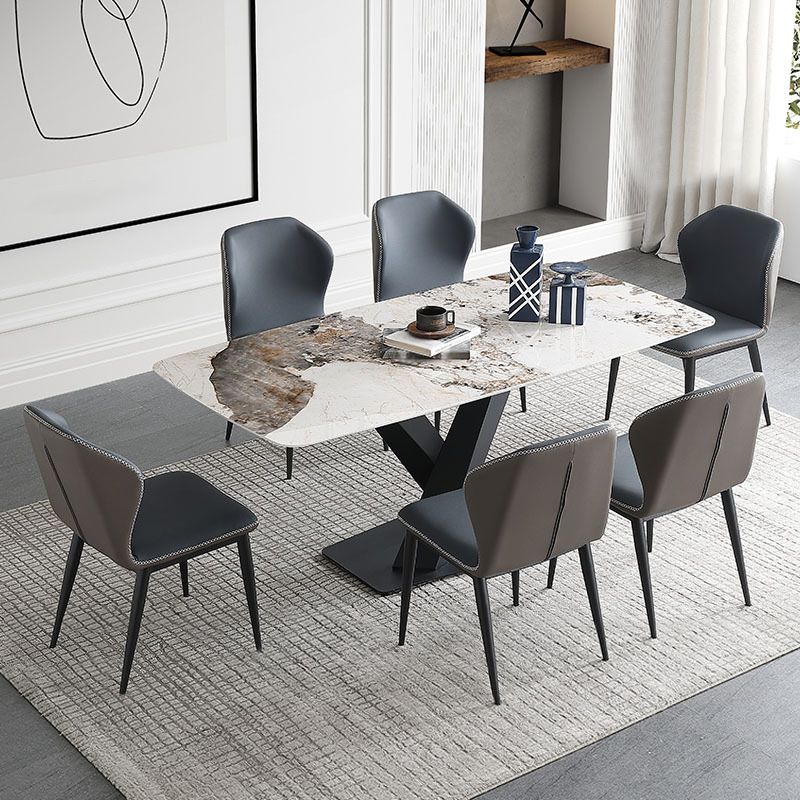 Designer Style Rectangular Dining Table Set 1/4/5/6/7 Pieces Sintered Stone Dining Set Clearhalo 'Dining Room Sets' 'Dining Tables & Seating' 'dining_room_set' 'furn' 'furn_dining_room_set' 'Furniture' 'Kitchen & Dining Furniture' 1200x1200_157fa8b2-6616-4b95-abaf-8937b75e57c9