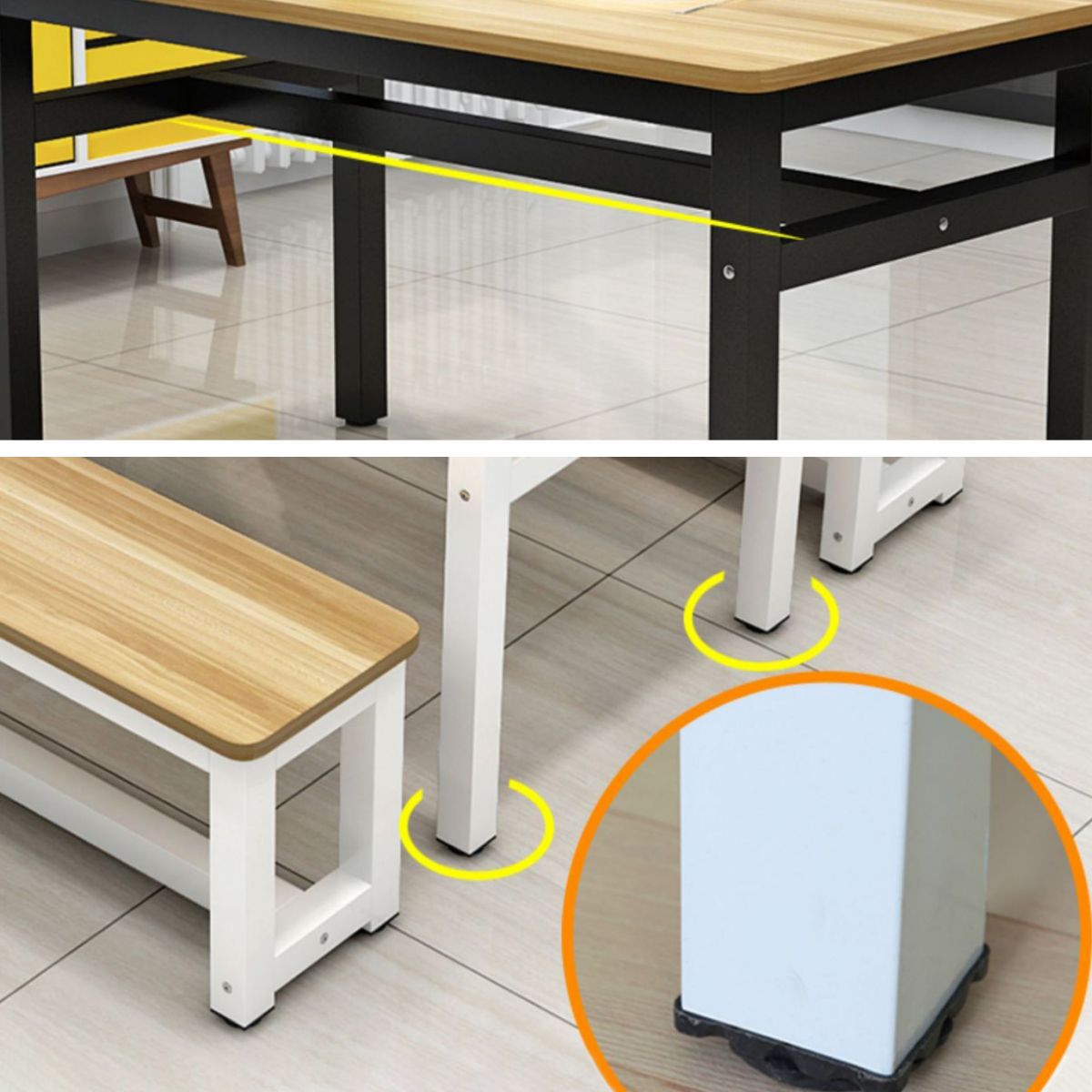 Moderne rechthoekige houten eettafel metalen poten voor eetkamer
