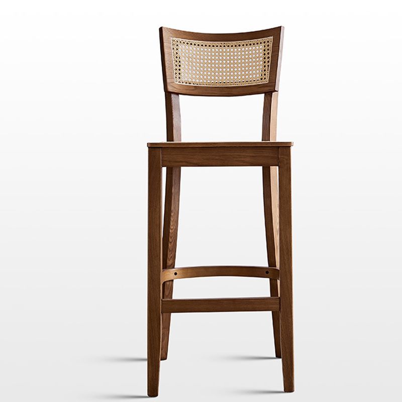 Taburete de bar de madera maciza para sala de estar, taburete de bar contemporáneo de ratán