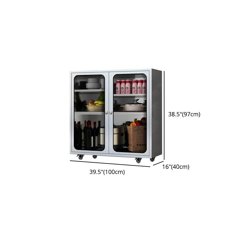 Modern Stainless Steel Dining Server Silver Adjustable Shelving Cabinets with Door Clearhalo 'buffet_sideboard' 'Buffets & Sideboards' 'furn' 'furn_buffet_sideboard' 'Furniture' 'furniture_buffet_sideboard' 'Kitchen & Dining Furniture' 1200x1200_15840bfe-6b8c-4ba9-b238-1d4ff497d6d2