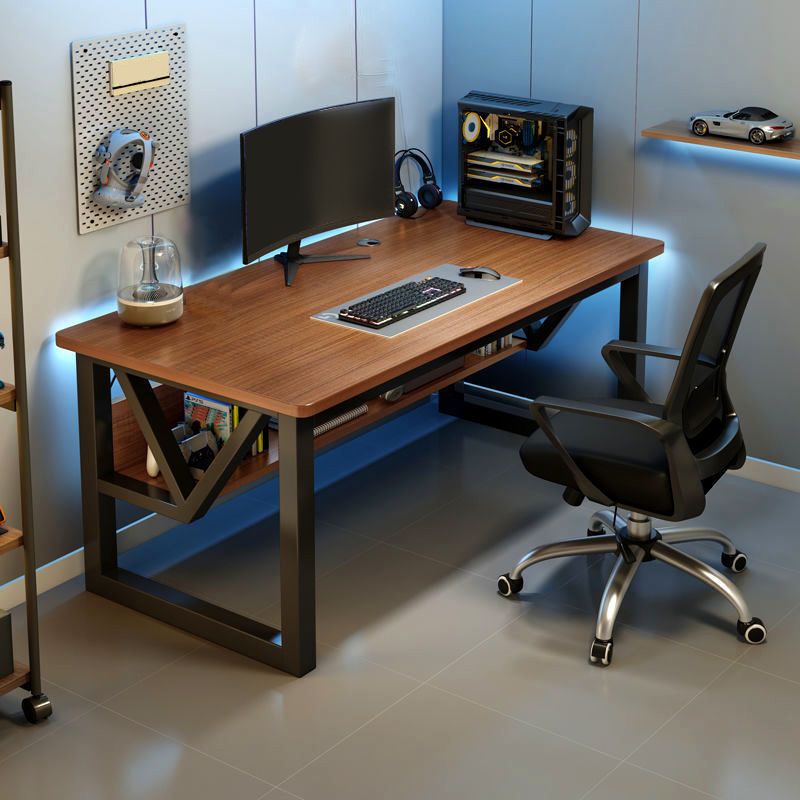 Bureau d'ordinateur rectangulaire Bureau de bureau de finition antique avec jambes en métal