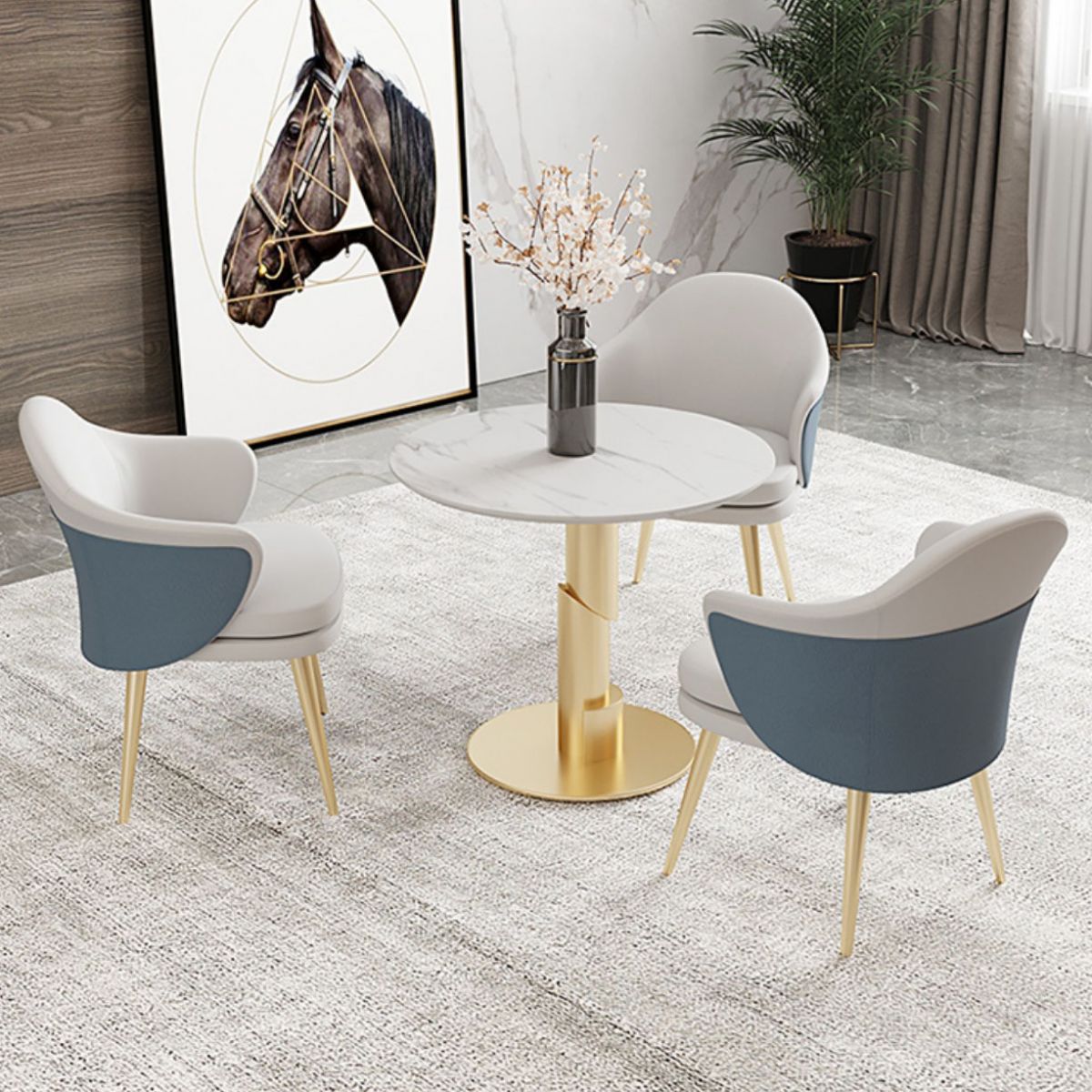 Glam Faux Leather Dining Chair Wingback Side Chair in Matte Finish