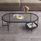Contemporary Elliptical Glass & Slate Coffee Cocktail Table with Storage Shelf Clearhalo 'Coffee & Accent Tables' 'Coffee Tables' 'coffee_tables' 'furn' 'furn_coffee_tables' 'Furniture' 'Living Room Furniture' 1200x1200_158a7601-1c6c-47ff-a039-b34312b493ff