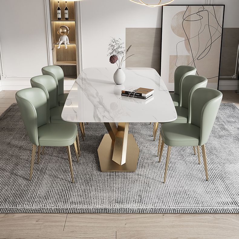 Traditional Luxury Sintered Stone Top Dining Table Rectangle Table in White with Gold Pedestal Clearhalo ' dining_table' 'Dining Tables & Seating' 'Dining Tables' 'furn' 'furn_dining_table' 'Furniture' 'furniture_dining_table' 'Kitchen & Dining Furniture' 'kitchen&dining_furn' 'kitchen' 'kitchen_dining_table' 1200x1200_158faabb-3561-474a-9ed3-0e98765616e8