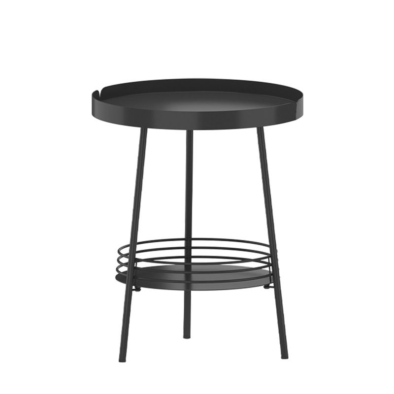 Mid-Century Metal Round Tray Top Side Table 21.6-inch 3 Legs End Table with Shelf