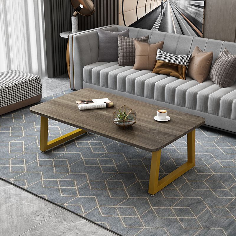 Modern Style Rectangular Wooden Table Metal Bottom Frame Sledge-shaped Base Coffee Table