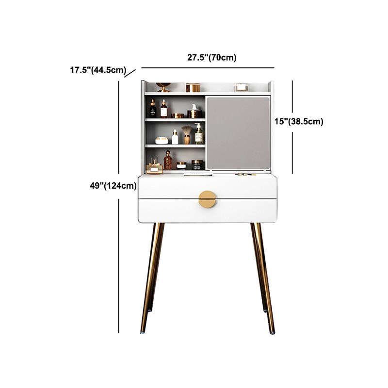 Vanité de maquillage en bois contemporain Ensemble de coiffeuse de 2 dessins avec miroir