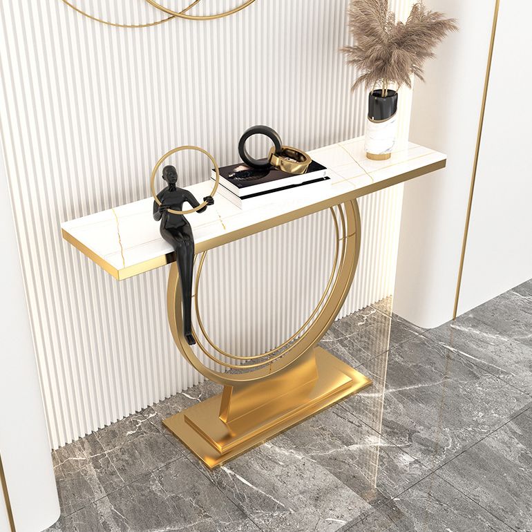 Glam Rectangle Console Table 31.5" Tall Stone Accent Table with 1 Shelf