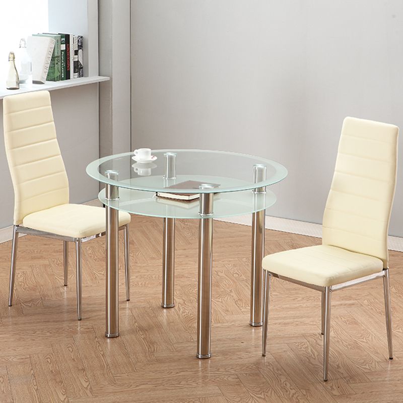Contemporary 35.4" Round Dining Table Clear Tempered Glass Table with 4 Legs Clearhalo ' dining_table' 'Dining Tables & Seating' 'Dining Tables' 'furn' 'furn_dining_table' 'Furniture' 'furniture_dining_table' 'Kitchen & Dining Furniture' 'kitchen&dining_furn' 'kitchen' 'kitchen_dining_table' 1200x1200_159e8c2c-fdca-41b3-b53d-a5525477c768