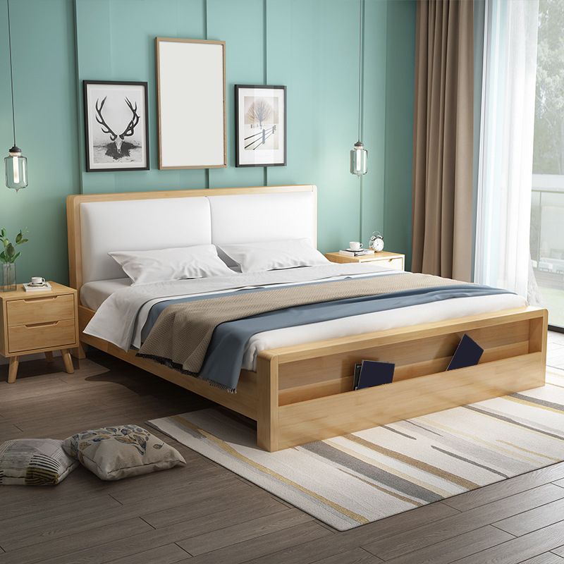 Wood and Upholstered Panel Bed Rubberwood Standard Bed Walnut and Natural