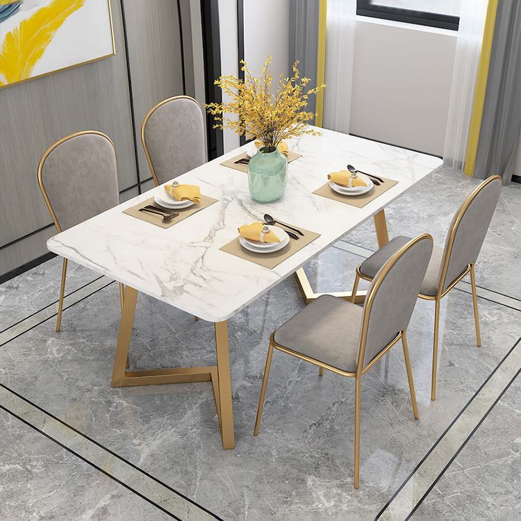 Rectangle Scandinavian Dining Room Set Sintered Stone Top Dining Furniture Set with Metallic Base Clearhalo 'Dining Room Sets' 'Dining Tables & Seating' 'dining_room_set' 'furn' 'furn_dining_room_set' 'Furniture' 'furniture_dining_room_set' 'Kitchen & Dining Furniture' 'kitchen&dining_furn' 'kitchen' 1200x1200_15a2f943-bf80-4427-a769-8d504e13bf1e
