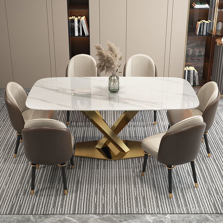 Contemporary Dining Set Rectangular Dining Table with X-shaped Metal Shelf Clearhalo 'Dining Room Sets' 'Dining Tables & Seating' 'dining_room_set' 'furn' 'furn_dining_room_set' 'Furniture' 'furniture_dining_room_set' 'Kitchen & Dining Furniture' 'kitchen&dining_furn' 'kitchen' 1200x1200_15a373e5-1317-47db-9333-127ec91d7c1f