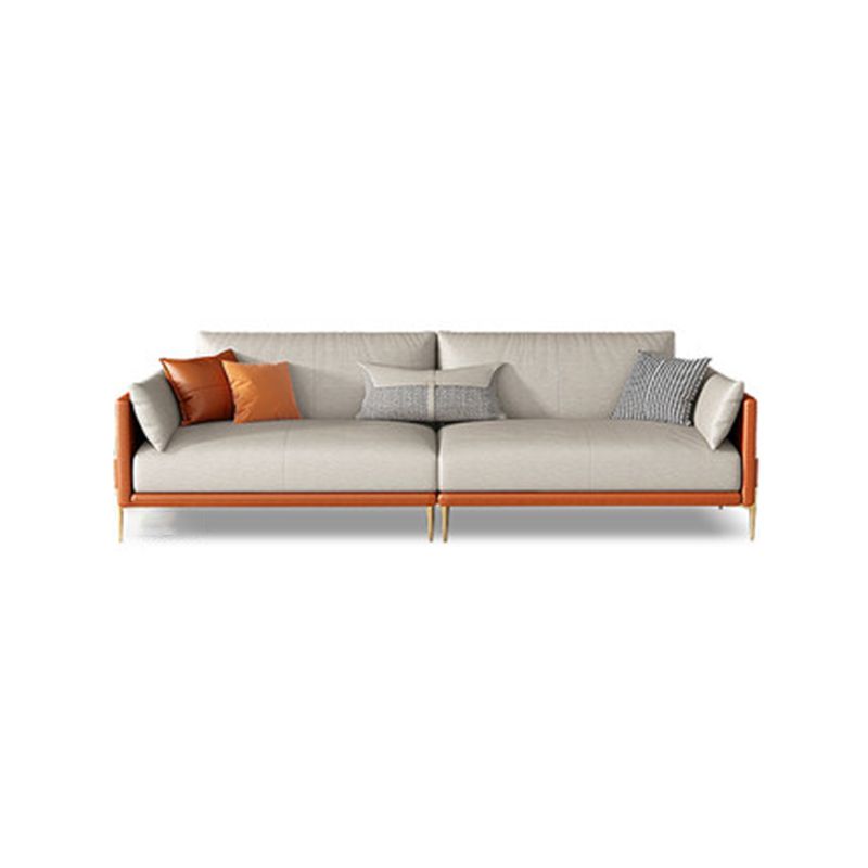 Contemporary Standard Square Arm Leather Settee Couch with Pillows