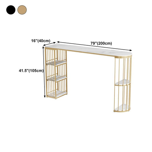 Nordic Style Bar Table Stone Top Metal Base Pub Table with Shelf for Living Room Clearhalo 'Bar Furniture' 'Bar Tables' 'bar_tables' 'furn' 'furn_bar_tables' 'Furniture' 'furniture_bar_tables' 'Kitchen & Dining Furniture' 1200x1200_15a6dd28-3161-43c3-acd6-f2879294e65c
