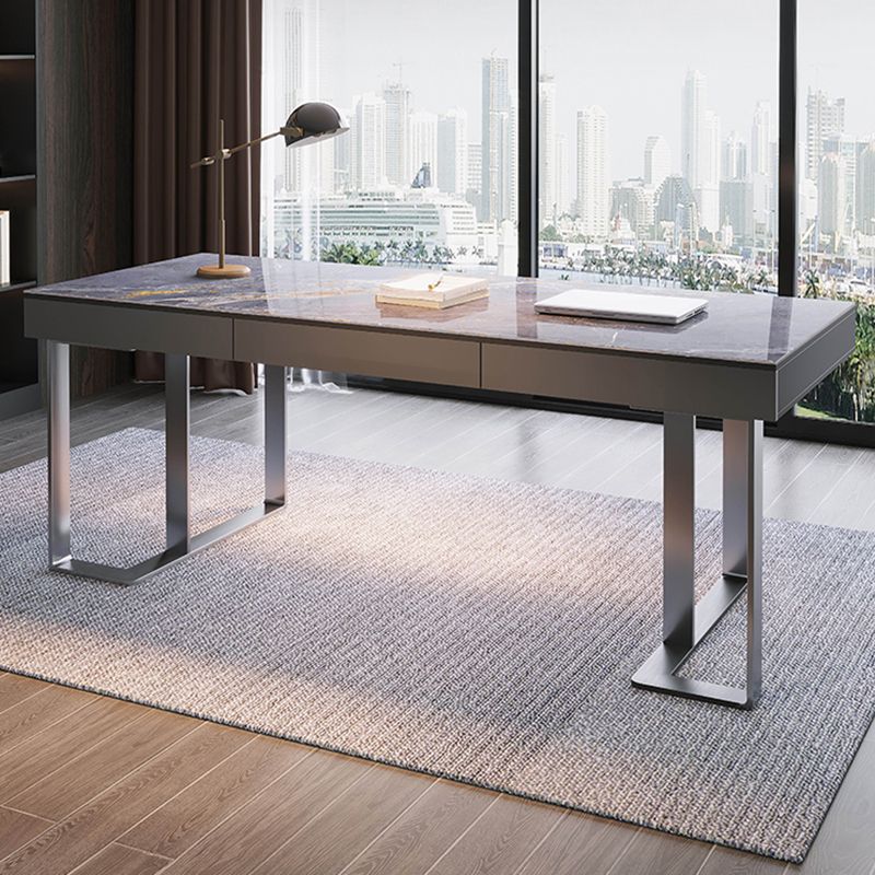 3つの引き出しライティングデスク石石長ステンレス鋼の脚付きオフィスデスク